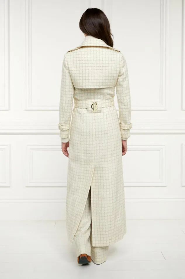 Women In Stock Tailoring Holland Cooper Full Length Marlborough Trench Coat Ivory Sparkle Tweed
