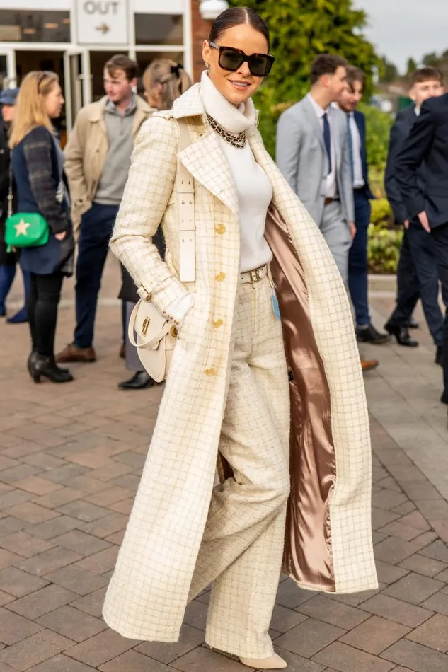 Women In Stock Tailoring Holland Cooper Full Length Marlborough Trench Coat Ivory Sparkle Tweed