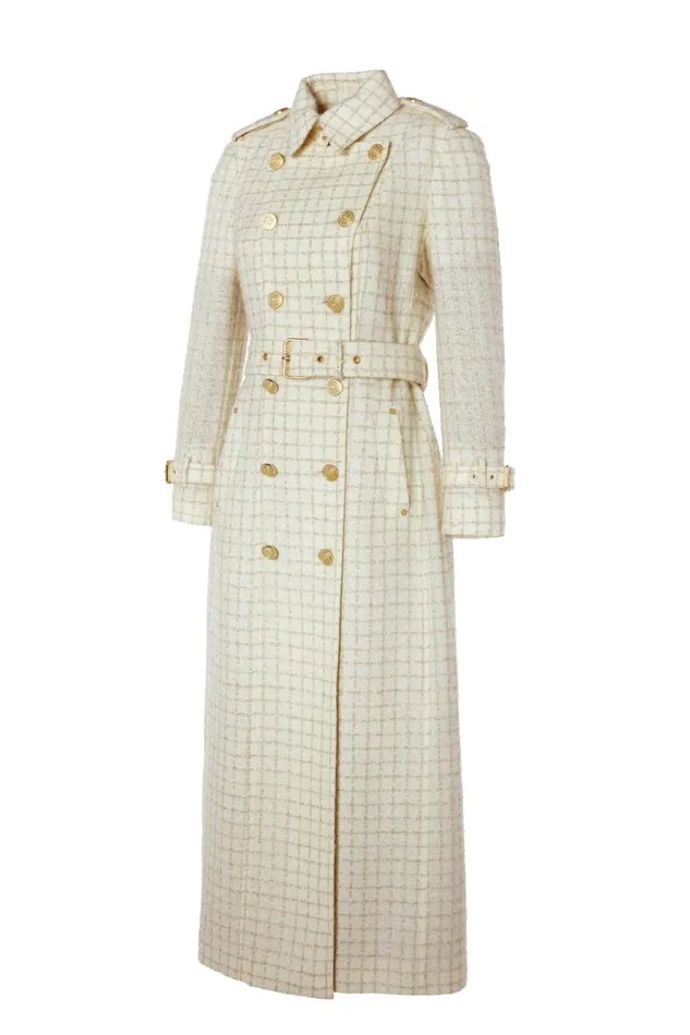 Women In Stock Tailoring Holland Cooper Full Length Marlborough Trench Coat Ivory Sparkle Tweed