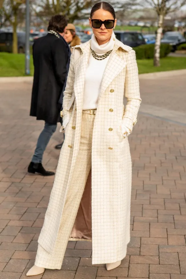 Women In Stock Tailoring Holland Cooper Full Length Marlborough Trench Coat Ivory Sparkle Tweed