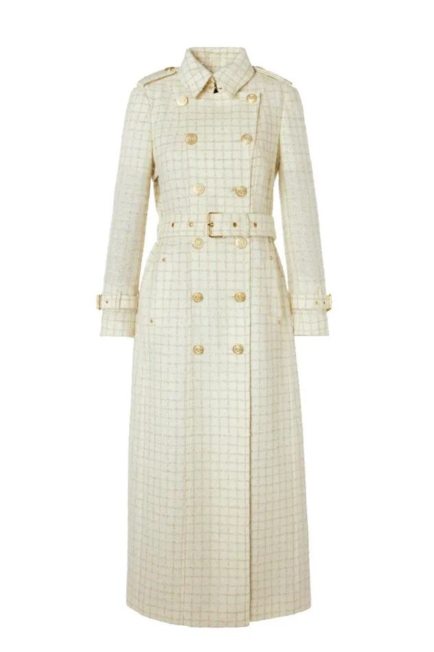Women In Stock Tailoring Holland Cooper Full Length Marlborough Trench Coat Ivory Sparkle Tweed