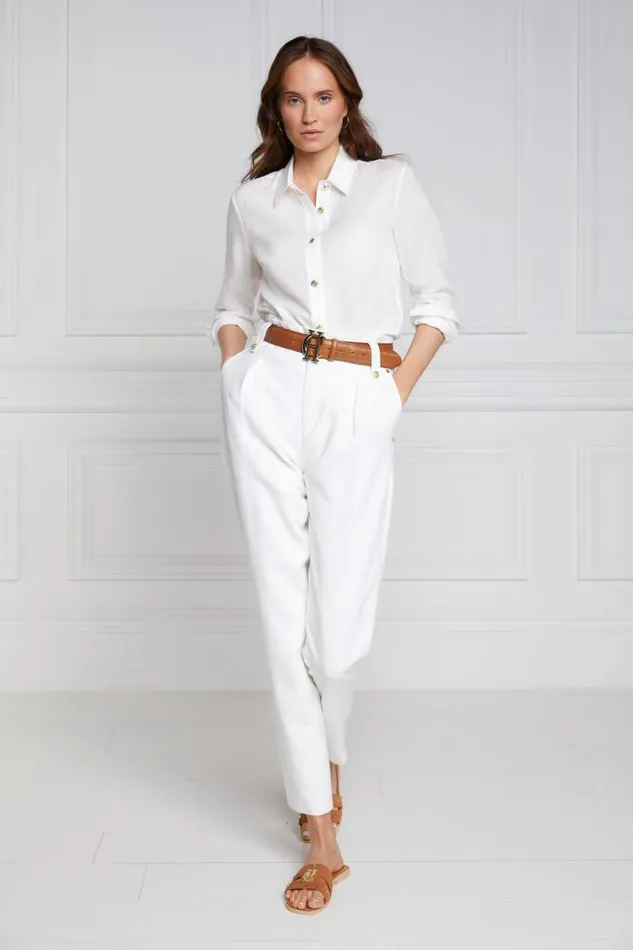 Women In Stock Tailoring Holland Cooper High Waisted Peg Trouser Oyster Linen Women In Stock Tailoring Holland Cooper High Waisted Peg Trouser Oyster Linen