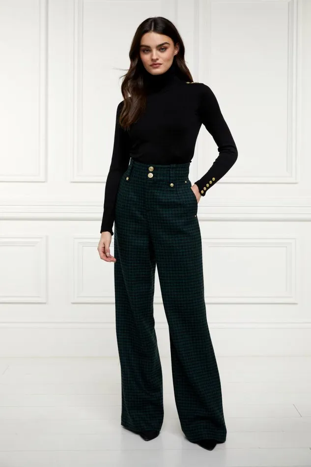 Women In Stock Tailoring Holland Cooper High Waisted Straight Trouser Emerald Houndstooth