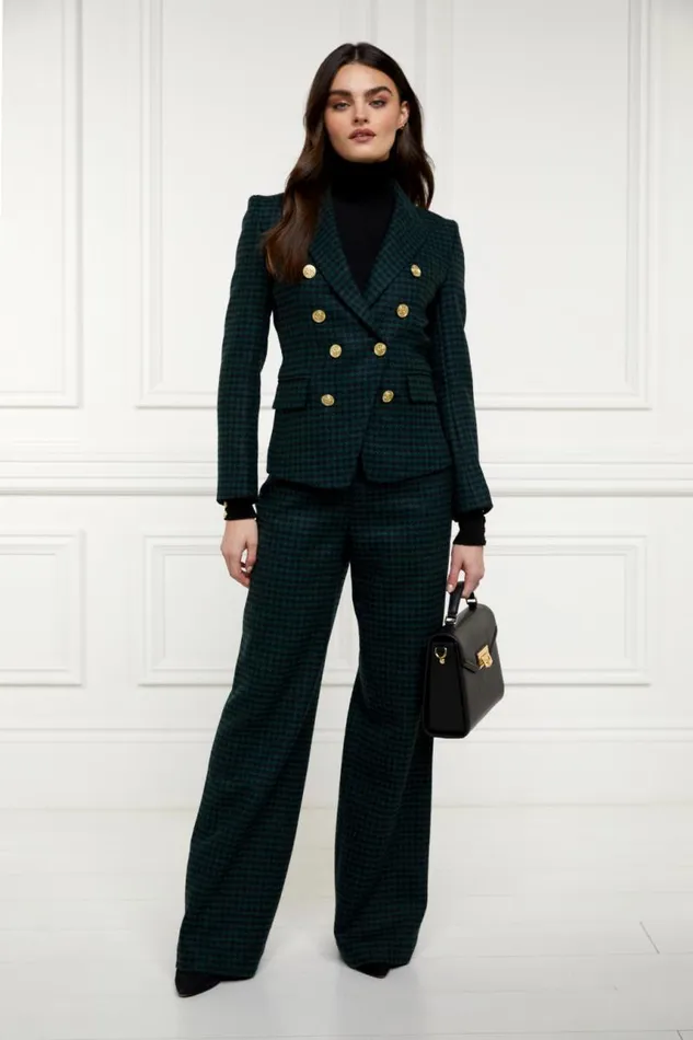 Women In Stock Tailoring Holland Cooper High Waisted Straight Trouser Emerald Houndstooth Women In Stock Tailoring Holland Cooper High Waisted Straight Trouser Emerald Houndstooth