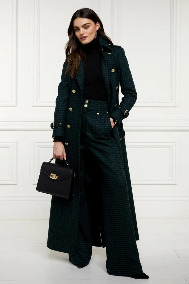 Women In Stock Tailoring Holland Cooper High Waisted Straight Trouser Emerald Houndstooth Women In Stock Tailoring Holland Cooper High Waisted Straight Trouser Emerald Houndstooth