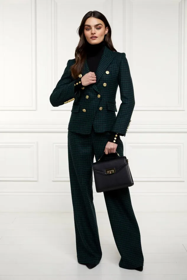 Women In Stock Tailoring Holland Cooper High Waisted Straight Trouser Emerald Houndstooth Women In Stock Tailoring Holland Cooper High Waisted Straight Trouser Emerald Houndstooth