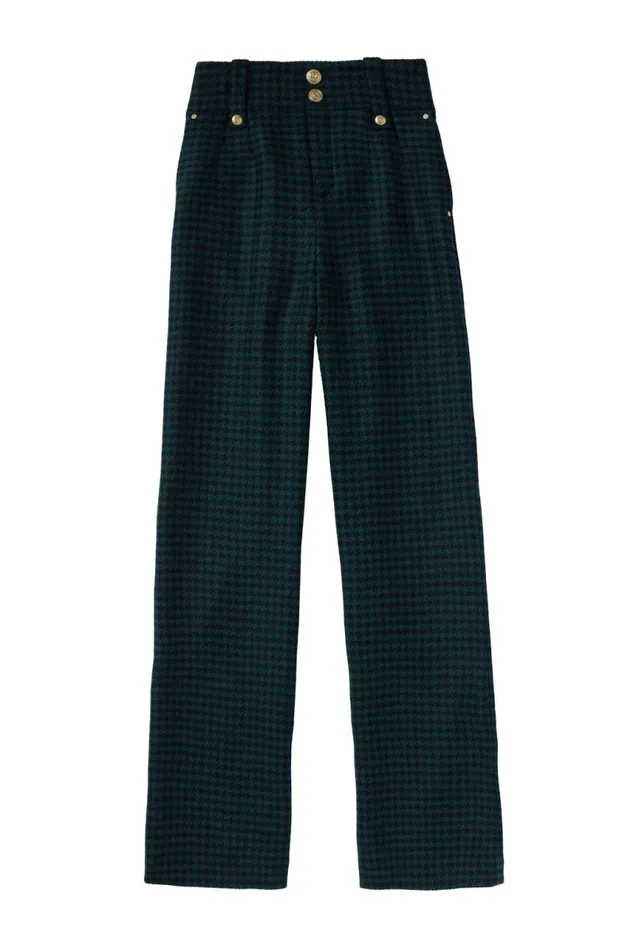 Women In Stock Tailoring Holland Cooper High Waisted Straight Trouser Emerald Houndstooth Women In Stock Tailoring Holland Cooper High Waisted Straight Trouser Emerald Houndstooth