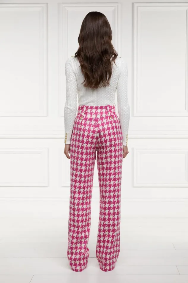 Women In Stock Tailoring Holland Cooper High Waisted Straight Trouser Hot Pink Large Scale Houndstooth Women In Stock Tailoring Holland Cooper High Waisted Straight Trouser Hot Pink Large Scale Houndstooth