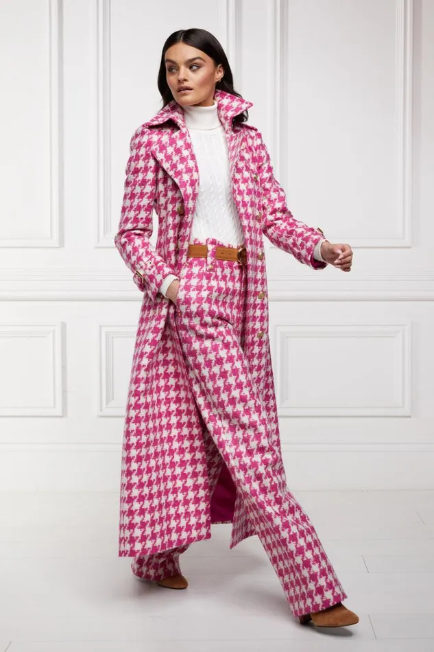 Women In Stock Tailoring Holland Cooper High Waisted Straight Trouser Hot Pink Large Scale Houndstooth Women In Stock Tailoring Holland Cooper High Waisted Straight Trouser Hot Pink Large Scale Houndstooth