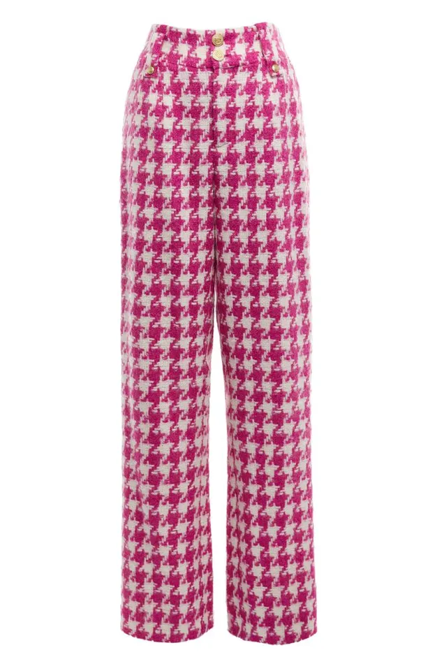Women In Stock Tailoring Holland Cooper High Waisted Straight Trouser Hot Pink Large Scale Houndstooth Women In Stock Tailoring Holland Cooper High Waisted Straight Trouser Hot Pink Large Scale Houndstooth