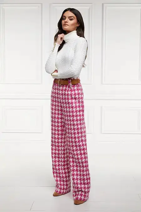 Women In Stock Tailoring Holland Cooper High Waisted Straight Trouser Hot Pink Large Scale Houndstooth Women In Stock Tailoring Holland Cooper High Waisted Straight Trouser Hot Pink Large Scale Houndstooth