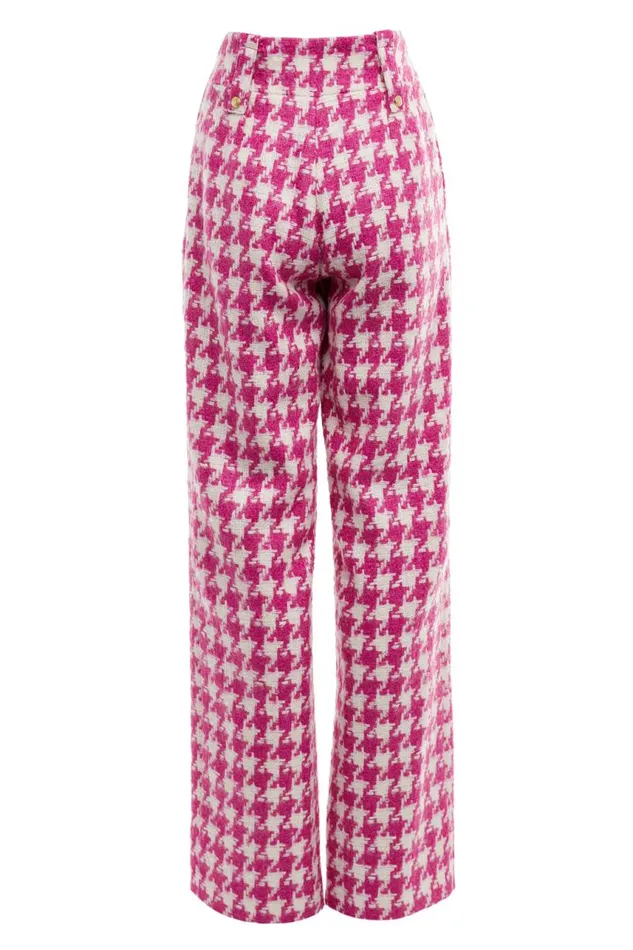 Women In Stock Tailoring Holland Cooper High Waisted Straight Trouser Hot Pink Large Scale Houndstooth Women In Stock Tailoring Holland Cooper High Waisted Straight Trouser Hot Pink Large Scale Houndstooth