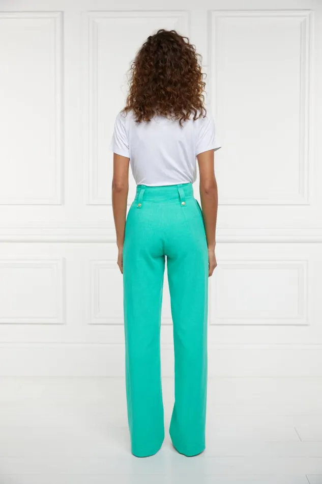 Women In Stock Tailoring Holland Cooper High Waisted Straight Trouser Jade Linen Women In Stock Tailoring Holland Cooper High Waisted Straight Trouser Jade Linen