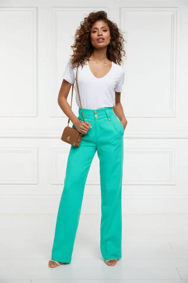 Women In Stock Tailoring Holland Cooper High Waisted Straight Trouser Jade Linen Women In Stock Tailoring Holland Cooper High Waisted Straight Trouser Jade Linen