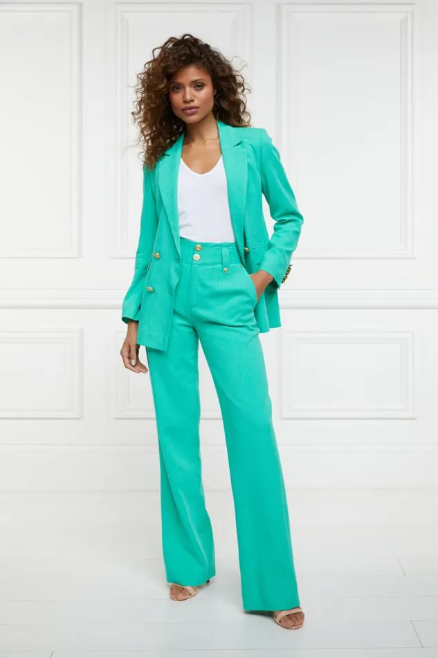 Women In Stock Tailoring Holland Cooper High Waisted Straight Trouser Jade Linen Women In Stock Tailoring Holland Cooper High Waisted Straight Trouser Jade Linen