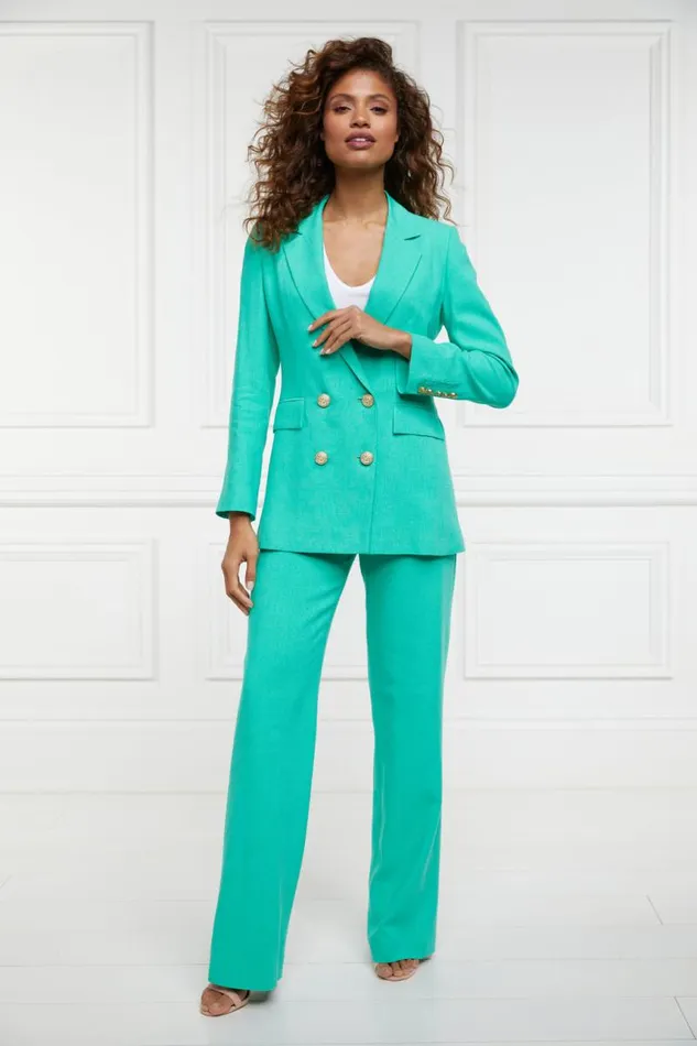 Women In Stock Tailoring Holland Cooper High Waisted Straight Trouser Jade Linen Women In Stock Tailoring Holland Cooper High Waisted Straight Trouser Jade Linen