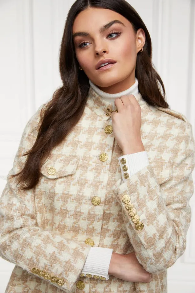 Women In Stock Tailoring Holland Cooper Highbury Cape Coat Camel Houndstooth