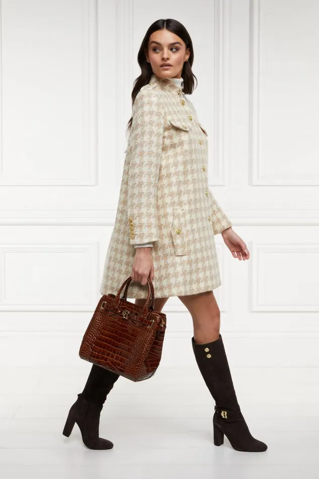 Women In Stock Tailoring Holland Cooper Highbury Cape Coat Camel Houndstooth