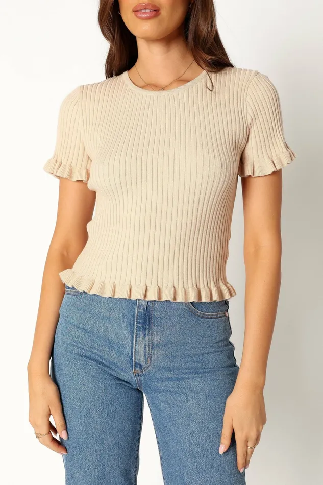 Women Jeana Knit Short Sleeve Top Taupe Tops Petal and Pup