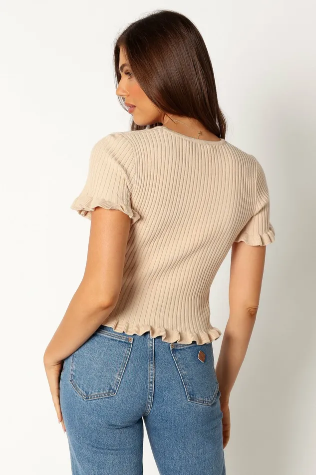 Women Jeana Knit Short Sleeve Top Taupe Tops Petal and Pup