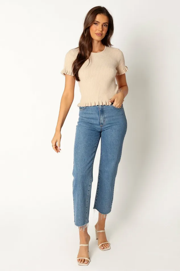Women Jeana Knit Short Sleeve Top Taupe Tops Petal and Pup