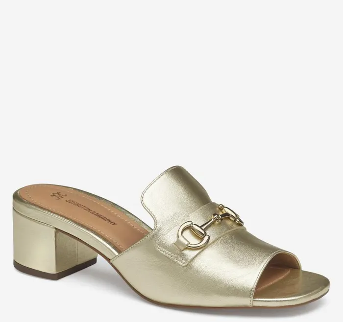 Women Johnston and Murphy Heels and Platform Wedges Edith Bit Slide Gold Metallic Sheepskin Women Johnston and Murphy Heels and Platform Wedges Edith Bit Slide Gold Metallic Sheepskin