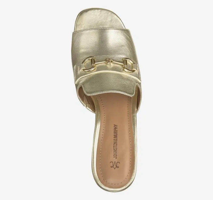 Women Johnston and Murphy Heels and Platform Wedges Edith Bit Slide Gold Metallic Sheepskin Women Johnston and Murphy Heels and Platform Wedges Edith Bit Slide Gold Metallic Sheepskin