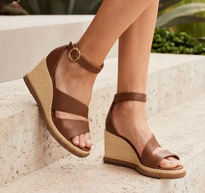 Women Johnston and Murphy Heels and Platform Wedges Marcia Asymmetrical Sandal Cognac Calfskin Women Johnston and Murphy Heels and Platform Wedges Marcia Asymmetrical Sandal Cognac Calfskin