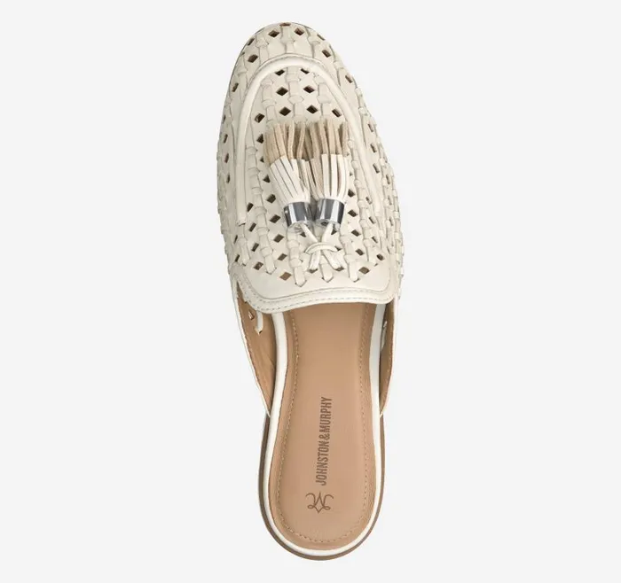 Women Johnston and Murphy Mules and Loafers Ali Woven Tassel Mule Bone Glove Leather Women Johnston and Murphy Mules and Loafers Ali Woven Tassel Mule Bone Glove Leather