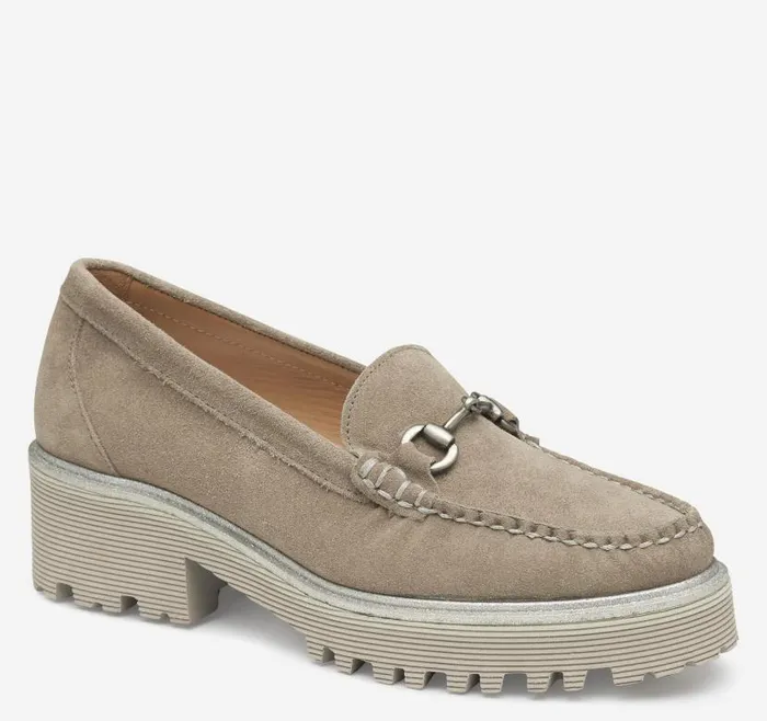 Women Johnston and Murphy Mules and Loafers Emmalynn Bit Loafer Taupe Suede