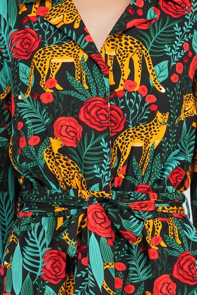 Women Jumpsuits America and Beyond Jaguar Dreams Animal Print Full Sleeves Jumpsuit