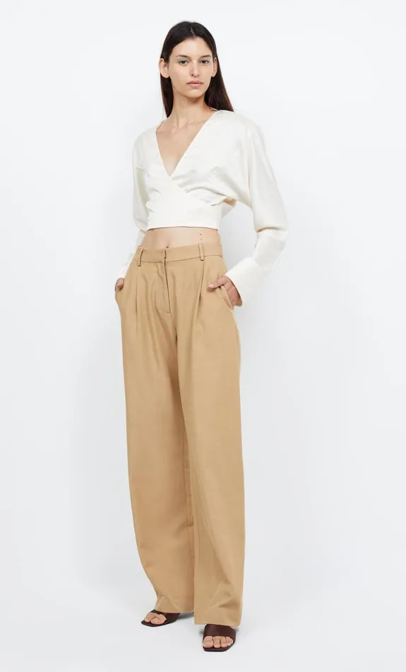 Women KAIA WRAP LONG SLEEVE BLOUSE 8211 IVORY Bec Bridge Cropped