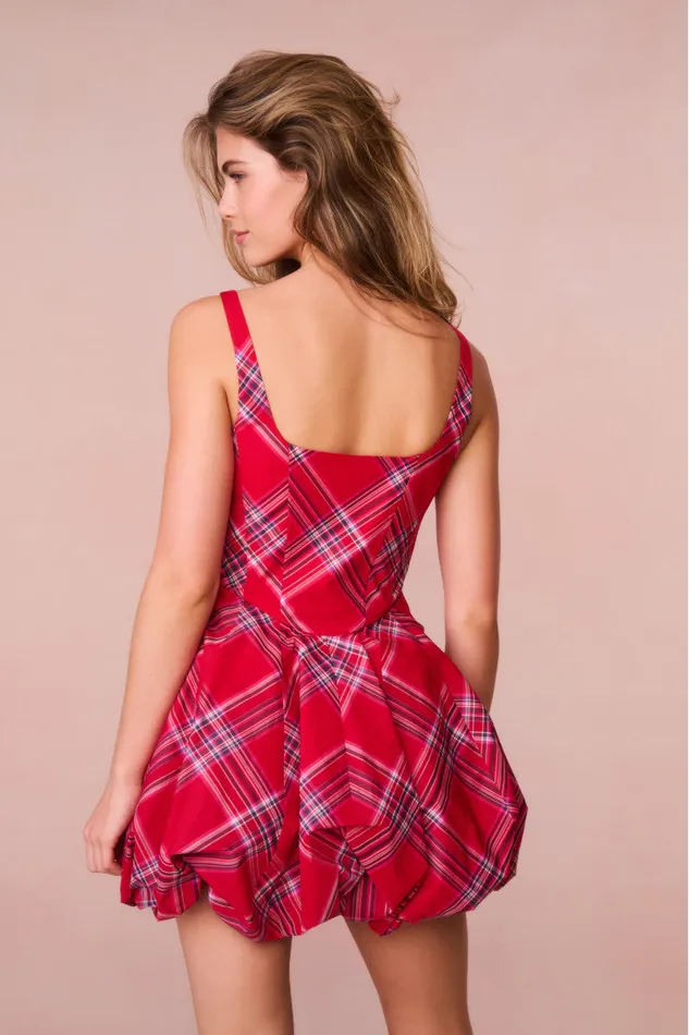 WomenKids LoveShackFancy Dresses Ruelle Tartan Mini Bubble Dress Cheery Red