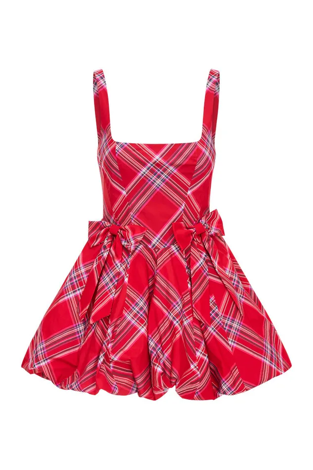 WomenKids LoveShackFancy Dresses Ruelle Tartan Mini Bubble Dress Cheery Red