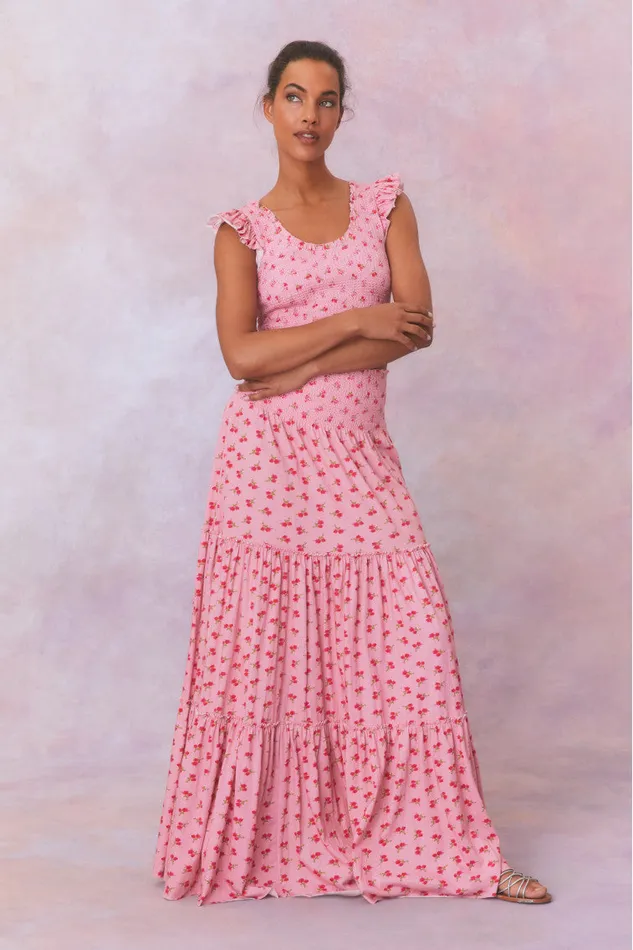 WomenKids LoveShackFancy Skirts Phia Floral Printed Smocked Maxi Skirt Cherry Pink WomenKids LoveShackFancy Skirts Phia Floral Printed Smocked Maxi Skirt Cherry Pink