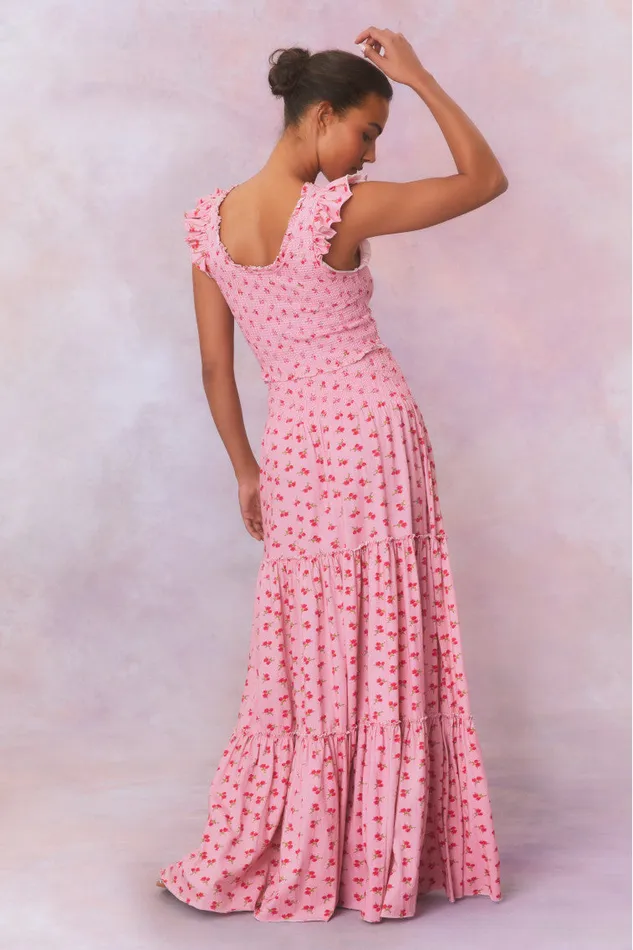 WomenKids LoveShackFancy Skirts Phia Floral Printed Smocked Maxi Skirt Cherry Pink
