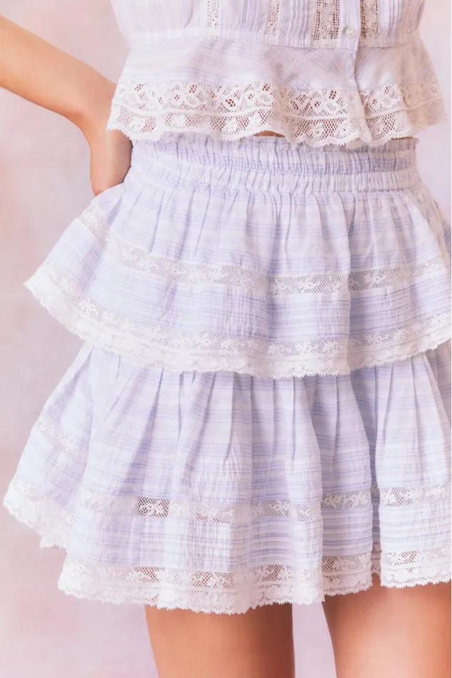 WomenKids LoveShackFancy Skirts Ruffle Mini Stripe Cotton Skirt Vintage Voyage