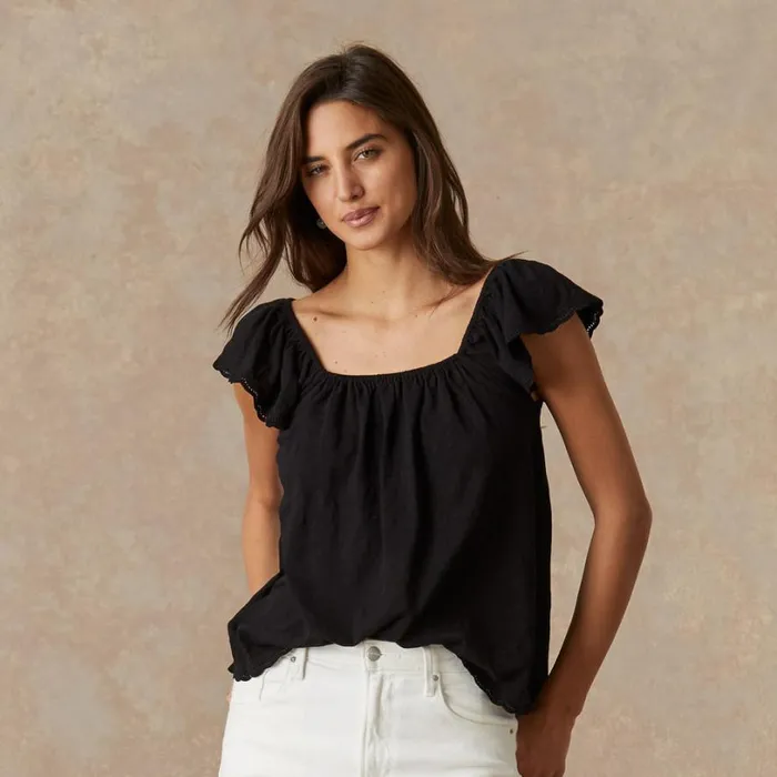 Women Kira Ruffle Top Black Sundance Catalog Tops
