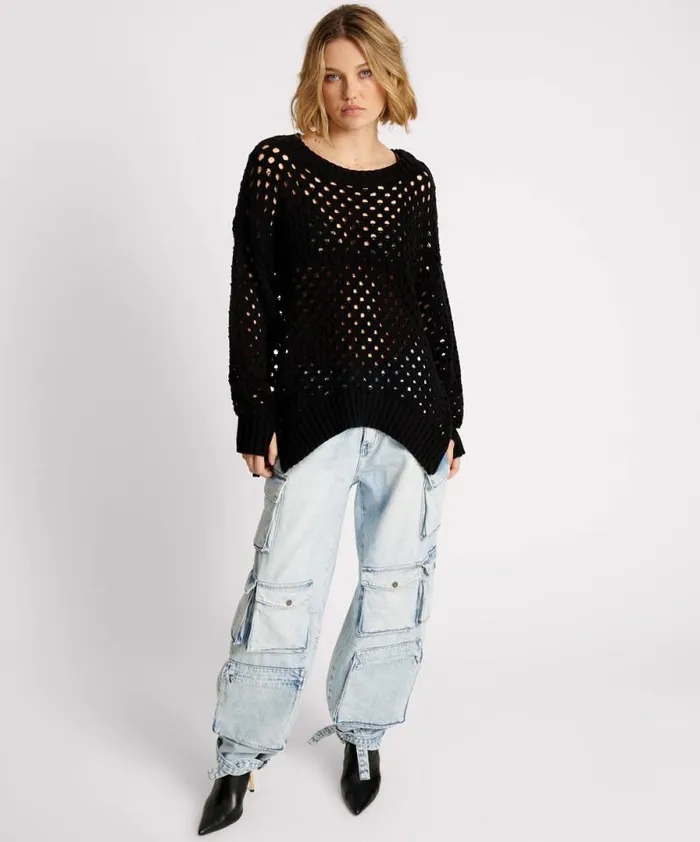 Women KNITTED FISHNET ZIP SIDE SWEATER One Teaspoon Knitwear Women KNITTED FISHNET ZIP SIDE SWEATER One Teaspoon Knitwear