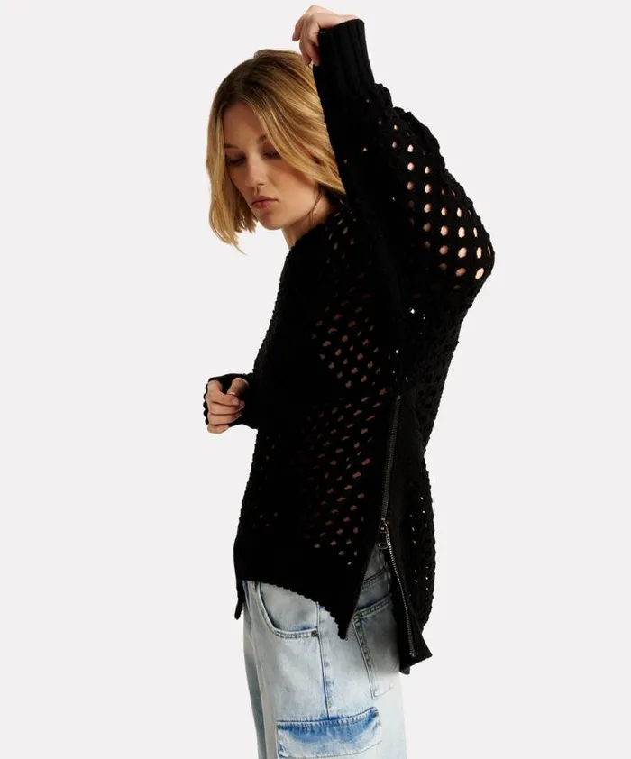 Women KNITTED FISHNET ZIP SIDE SWEATER One Teaspoon Knitwear Women KNITTED FISHNET ZIP SIDE SWEATER One Teaspoon Knitwear