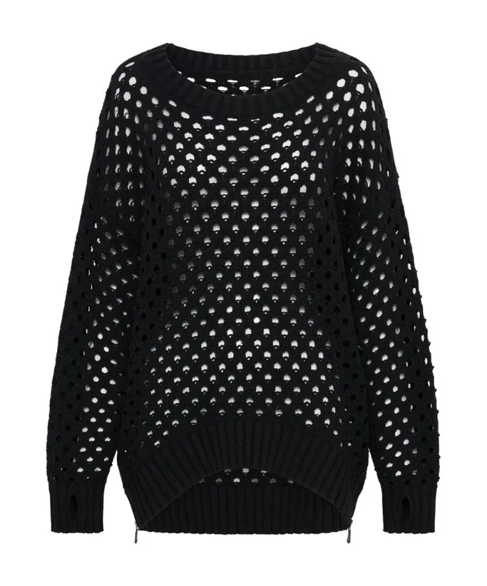 Women KNITTED FISHNET ZIP SIDE SWEATER One Teaspoon Knitwear Women KNITTED FISHNET ZIP SIDE SWEATER One Teaspoon Knitwear