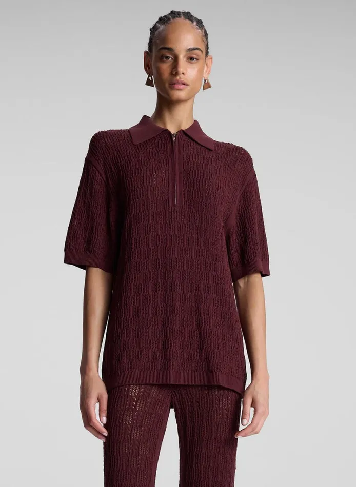 Women Knitwear ALC Reed Pointelle Knit Top Burgundy