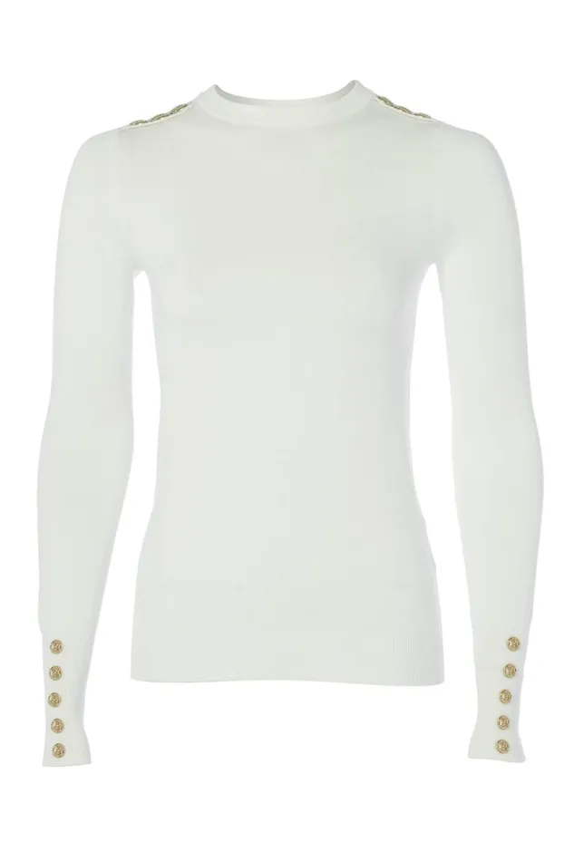 Women Knitwear Holland Cooper Buttoned Knit Crew Neck Cream Women Knitwear Holland Cooper Buttoned Knit Crew Neck Cream