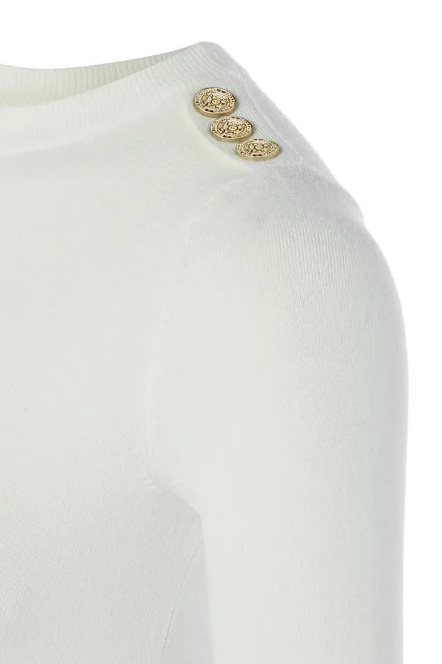 Women Knitwear Holland Cooper Buttoned Knit Crew Neck Cream Women Knitwear Holland Cooper Buttoned Knit Crew Neck Cream