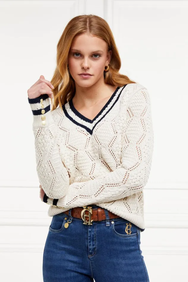 Women Knitwear Holland Cooper Harvard VNeck Knit Natural