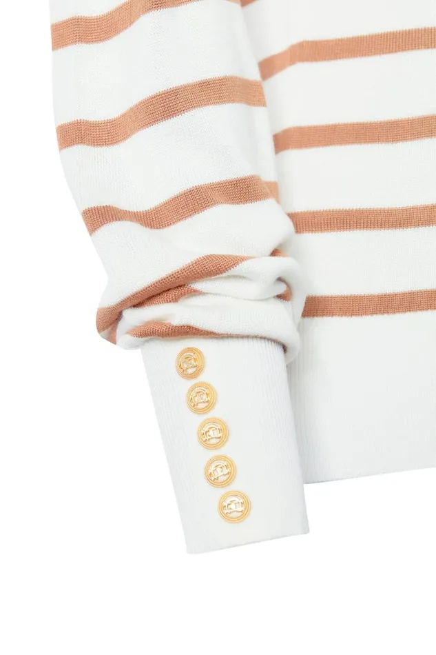 Women Knitwear Holland Cooper Kelsie Roll Neck Knit Natural Camel Stripe Women Knitwear Holland Cooper Kelsie Roll Neck Knit Natural Camel Stripe