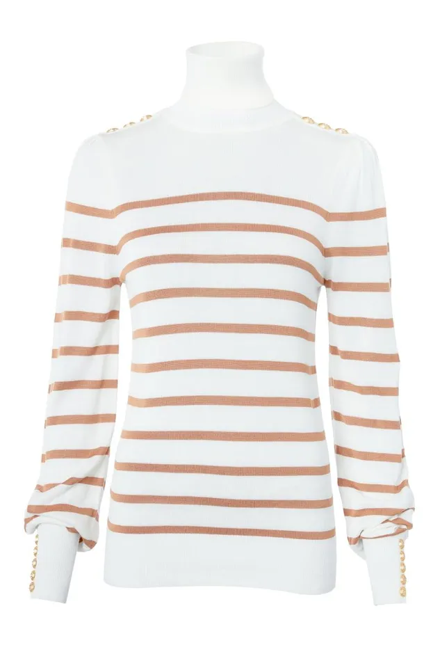 Women Knitwear Holland Cooper Kelsie Roll Neck Knit Natural Camel Stripe Women Knitwear Holland Cooper Kelsie Roll Neck Knit Natural Camel Stripe