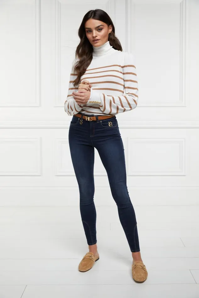 Women Knitwear Holland Cooper Kelsie Roll Neck Knit Natural Camel Stripe Women Knitwear Holland Cooper Kelsie Roll Neck Knit Natural Camel Stripe