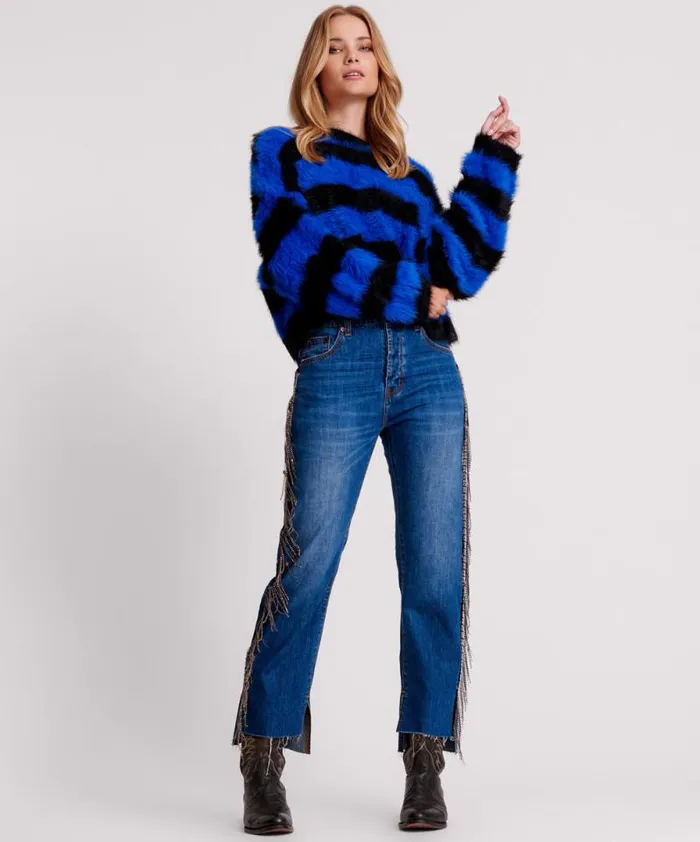 Women KRUGER STRIPE FLUFFY CROP KNIT SWEATER One Teaspoon Knitwear Women KRUGER STRIPE FLUFFY CROP KNIT SWEATER One Teaspoon Knitwear