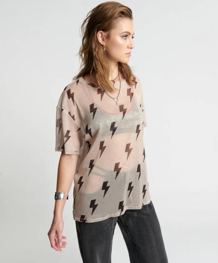 Women LIGHTNING STRIKES MESH TEE SHIRT One Teaspoon Tees and Tanks Women LIGHTNING STRIKES MESH TEE SHIRT One Teaspoon Tees and Tanks